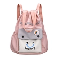 Sac à dos rose à cordon avec motif smiley et badge arc-en-ciel pour étudiante - Visage Souriant Rose