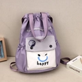 Sac à dos violet à cordon avec imprimé smiley et empiècements lavande - Visage Souriant Violet