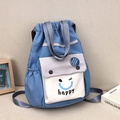 Sac à dos à cordon bleu marine léger avec poche sourire pour les étudiants - Visage Souriant Bleu Ciel