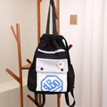Sac à dos à cordon tricolore noir blanc gris avec logo SBD et badge arc-en-ciel décoratif - Noir Lettre