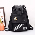 Mochila negra de tela Oxford con cordón, insignia de mono y rayas blancas para estudiantes - Rayas 23