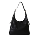 Bolso hobo minimalista de cuero negro con correa ajustable y hebilla dorada decorativa - Negro