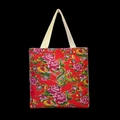 Borsa tote etnica con motivo floreale rosso del Nord-Est e manici in tela bianca - Rosso