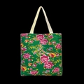Borsa tote in tela verde con motivo floreale di pivoine rosse tradizionali - Verde