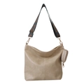 Minimalistische beige Tragetasche mit bunten Ethno-Schultergurt und kleiner runder Tasche - Weiß