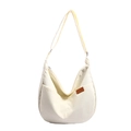 Sac hobo minimaliste en velours côtelé blanc cassé avec bandoulière réglable et étiquette - Sans Pendentif / Blanc