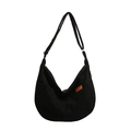 Sac bandoulière demi-lune minimaliste en velours côtelé noir avec bandoulière réglable - Sans Pendentif / Noir
