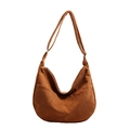 Sac bandoulière en velours côtelé marron style sac croissant avec bandoulière - Sans Pendentif / Marron
