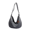 Sac bandoulière en velours côtelé gris foncé avec étiquette sport en cuir - Sans Pendentif / Bleu