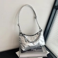 Borsa sottobraccio trapuntata argento con catena metallica decorativa per donna - Argento