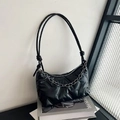 Elegante borsa a tracolla trapuntata nera con catena d'argento e doppie spalline fini - Nero