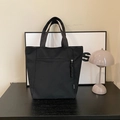 Sac fourre-tout en toile noire avec étiquette pour le trajet quotidien au bureau - Noir