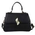Borsa a mano classica in pelle nera da donna con fibbia in metallo dorato a forma di S - Nero