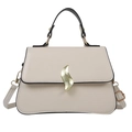 Elegante borsa a mano quadrata bianco crema con manico nero e chiusura a onda dorata - Bianco