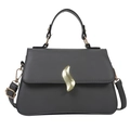 Petit sac carré gris foncé avec boucle dorée ondulée et bandoulière réglable - Gris foncé