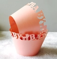 Envoltorios rosas para cupcakes cortados con láser con texto BABY y cochecito - 5x5x8CM / Rosa