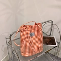 Große orangefarbene karierte Canvas-Einkaufstasche mit Schultergurt im Retro-Stil - Orangerot
