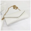 Elegant white envelope shoulder bag with gold chain strap and smooth PU finish - White