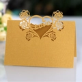 Golden laser-cut place card with heart 'Love' design and rose pattern for weddings - Gold
