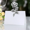 Laser cut rose place card in white pearlescent paper for wedding table setting - 50 Sheets / White