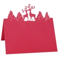 Laser-cut red Christmas table tent card with reindeer and pine tree silhouettes - Pearlescent Red