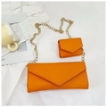 Vibrant orange envelope shoulder bag with a small coin purse on a gold chain strap - Orange Red