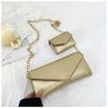 Champagne gold envelope crossbody bag with mini pouch and gold chain strap - Gold