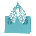 Blue laser cut peacock wedding place cards with heart hollow design and folding style - Tiffany Blue
