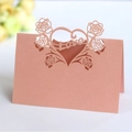 Laser cut rose gold heart place card with hollow Love text and rose pattern - Pink