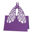 Elegant purple laser-cut peacock place card with intricate hollow design for weddings - Dark Purple