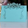 Light blue laser-cut rose hollow place card with pearlescent finish for wedding - Tiffany Blue