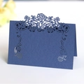 Navy blue pearlized card with laser-cut rose hollow patterns for wedding seat cards - Royal Blue
