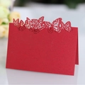 Elegant red laser-cut butterfly place card made of premium shimmering pearlescent paper - Pearlescent Red