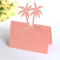 Pink laser-cut coconut tree place card for weddings with romantic floral decor - Pink