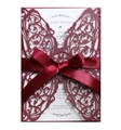 Laser-cut burgundy butterfly wedding invitation with elegant satin ribbon and pearlescent finish - Burgundy
