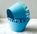 Light blue laser-cut cupcake wrapper featuring BABY lettering and stroller design - 5x5x8CM / Sky Blue