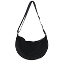 Minimalist black crescent shoulder bag with adjustable wide strap for daily commute - Black
