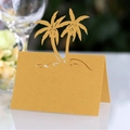 Golden laser cut coconut tree place card in pearlescent paper for beach wedding table - Gold