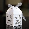 White laser-cut baby carriage candy box with ribbon for baby shower parties - White