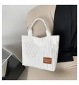 Sac fourre-tout minimaliste en velours côtelé blanc avec étiquette cuir de mode - Blanc