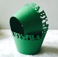 Green laser-cut cupcake wrappers with BABY text and stroller design for baby showers - 5x5x8CM / Dark Green