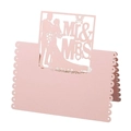 Pink laser-cut Mr & Mrs wedding place cards with heart silhouettes and dot details - Pink