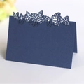 Elegant navy blue laser-cut butterfly place card with standable V-shape fold for weddings - Royal Blue