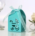 Scatola di caramelle blu tagliata al laser con nastro per battesimo e festa - Blu Tiffany