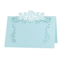 Light blue laser-cut floral place card with pearlescent finish for wedding table decor - Pearl Pale Blue
