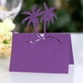 Dark purple laser cut place card with coconut tree design for tropical beach weddings - Dark Purple
