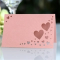 Elegant rose gold laser-cut heart place card on shimmering pearlescent paper for weddings - 50 Pieces/Pack / Pink