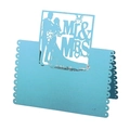 Elegant laser-cut light blue place card with Mr & Mrs silhouette and heart patterns - Tiffany Blue