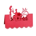 Marque-place de mariage rouge pailleté avec découpe laser Mr et Mrs et silhouettes - Rouge Perlé