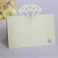 Elegant champagne gold laser-cut diamond name place card with glitter finish - Emerald Green